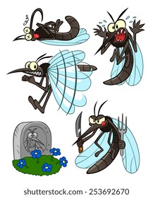 Several illustrations with cartoon mosquito for theme parasitic insect.