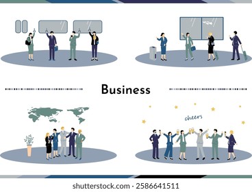 Several illustrations of various business scenes