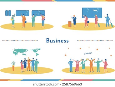 Several illustrations of various business scenes