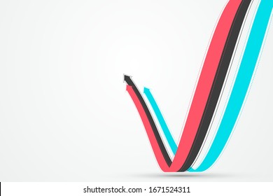 Several interlaced extended arrows symbolize the moral of growth and promotion, vector illustration.