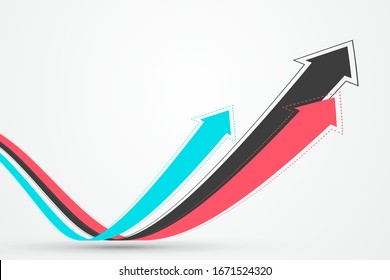 Varias flechas extendidas entrelazadas simbolizan la moral del crecimiento y la promoción, ilustración vectorial.