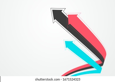 Several interlaced extended arrows symbolize the moral of growth and promotion, vector illustration.