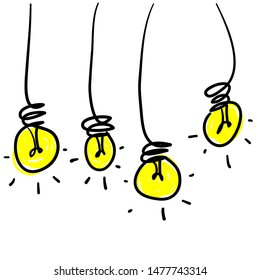 Several lamps hanging from above Bright Business Idea Concept  with doodle hand drawn style vector