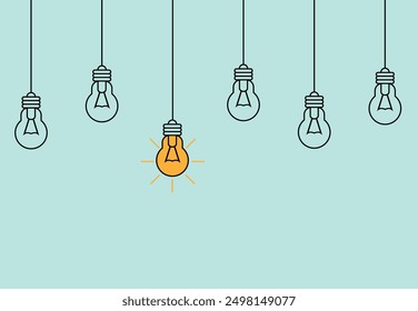 Several Lamps Hanging from Above Bright Business Idea Concept. Brainstorming and achieving success concept vector