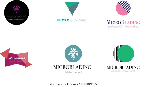 several logos icons and brand identity for a micro blading business