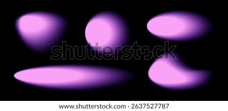 Several luminescent purple forms, varying in shape from circular to elongated, exist within a stark black expanse. The soft glow and subtle texture create an ethereal effect.