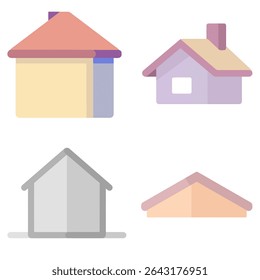 Several minimalist house designs are displayed, featuring varied colors and shapes. The houses include different roof styles and window placements, highlighting unique architectural aspects.