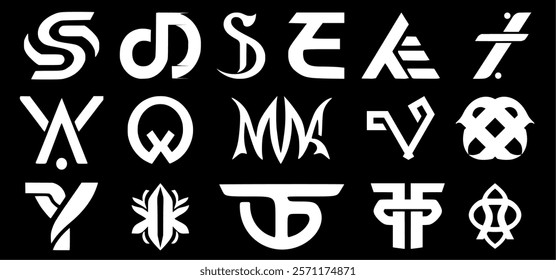 several monogram logos of various shapes from a combination of various letters. abstract logo