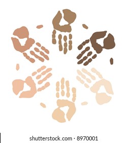 several multi cultral diverse hands working together - vector