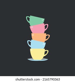 
several multi-colored cups standing on top of each other