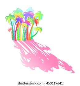 Several multicolored palm-trees with a pink shadow  isolated on white