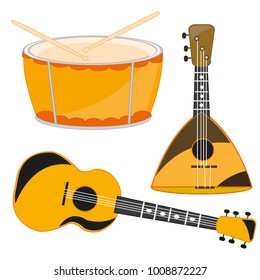 Several music instruments on white background