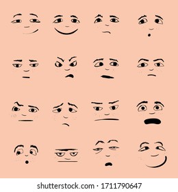 Several options for emotions on the face of your character