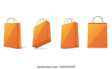 Several orange shopping bags in different perspectives.