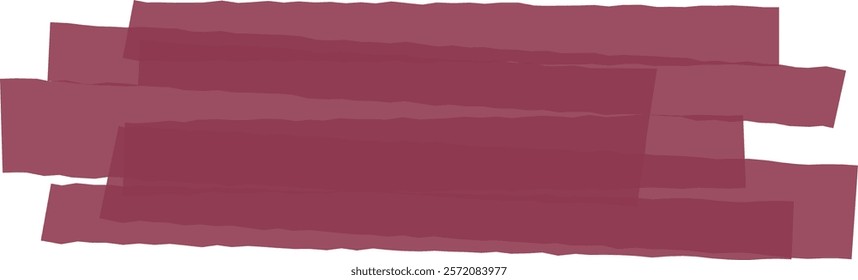Several overlapping burgundy torn paper stripes create a dynamic abstract composition, adding depth and texture with their irregular edges and layered arrangement
