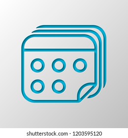 Several pages of calendar. Simple outline icon. Paper design. Cutted symbol with shadow