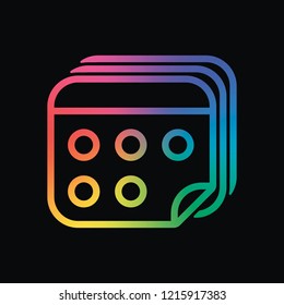 Several pages of calendar. Simple outline icon. Rainbow color and dark background