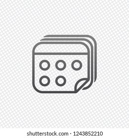 Several pages of calendar. Simple outline icon. On grid background
