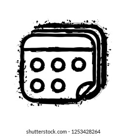 Several pages of calendar. Simple outline icon. Black ink with splashes on white background