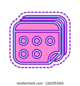 Several pages of calendar. Simple outline icon. Colored sketch with dotted border on white background