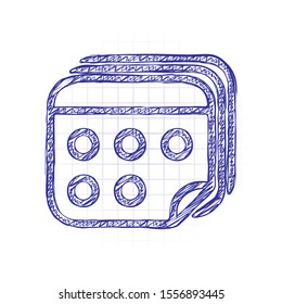 Several pages of calendar. Simple outline icon. Hand drawn sketched picture with scribble fill. Blue ink. Doodle on white background