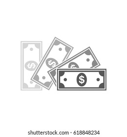 Several paper dollar money. Gray money icon in flat style. Vector illustration.