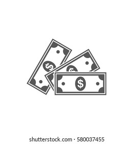 Several paper dollar money. Money icon in flat style. Gray dollar icon. Vector illustration.