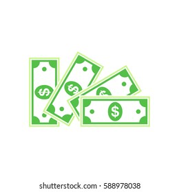 Several paper dollar money. Money icon in flat style. Green dollar icon. Vector illustration.
