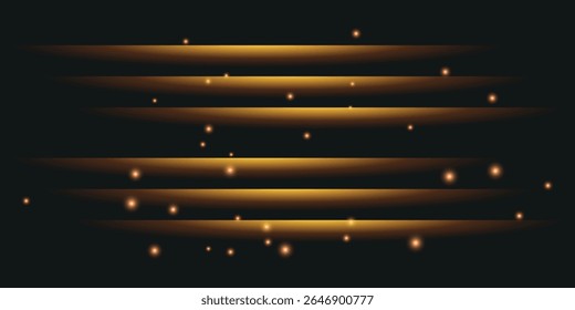  several parallel golden-yellow stripes of light on a dark background, surrounded by small luminous dots that create the effect of radiance or outer space.