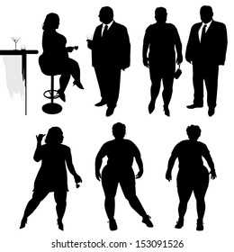 Several People Are Dancing. Obese People. Vector Silhouettes