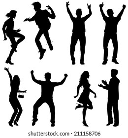 Several people are dancing on the party, vector silhouettes