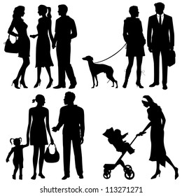 several people on the street - vector silhouettes