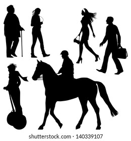 several people on the street - vector silhouettes