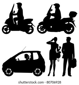 several people on a street - vector silhouettes