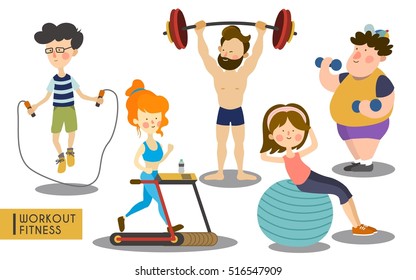 several people working out and sweating during the process, white background