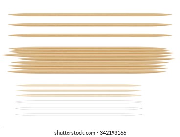 Several photorealistic toothpicks. On the topic of hygiene and health. Isolated on white background. Exploitable for printing design.