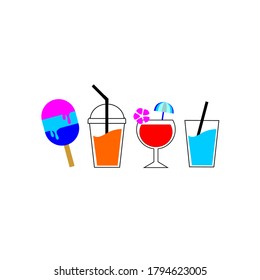 several pictures of shapes of ice cream and soft drinks in various colors