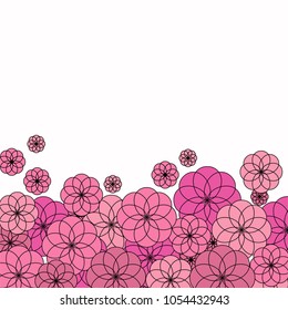 several pink dark flowers on white background.