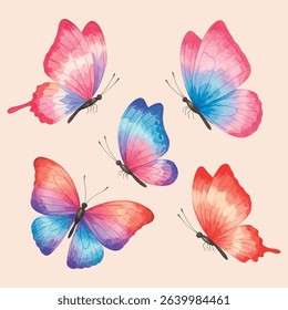 Several pink and red butterflies