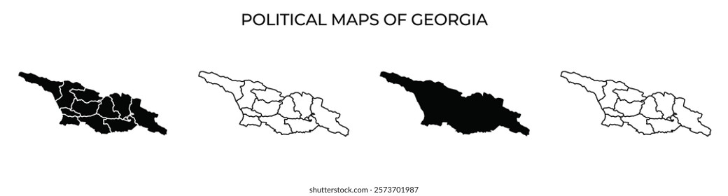 Several political maps depict the various regions of Georgia, illustrating geographic boundaries and administrative divisions across different formats and styles.