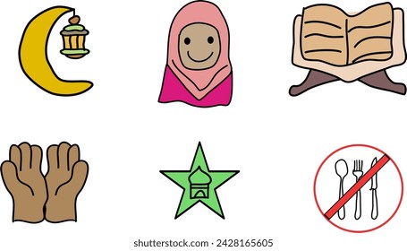 Mehrere Ramadhan Icon Sets in einem Vektor präsentiert 