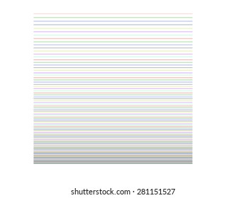 Several randomly coloured lines starting from the top and approaching the bottom. The lower, the more lines, i.e., the thicker is the figure. 