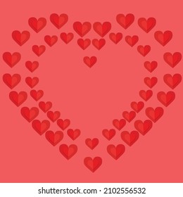several red hearts form a heart on a red background