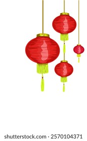 several red lantern icons with gold thread decoration without background