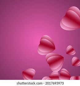Several red paper hearts floating on a pink background.