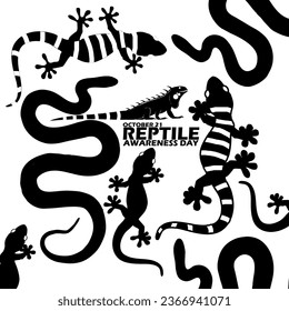 Several reptile animals such as snakes, iguanas and lizards, with bold text on white background to celebrate National Reptile Awareness Day on October 21