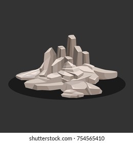 Several rock stones of gray color and different shapes. Vector illustration.