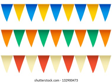 Several rows of colorful swimming pool backstroke flags with alternating colors.