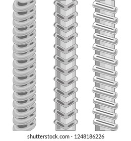Several samples of metallic armature on white background is insulated