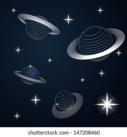 several saturn planets in outer space vector illustration